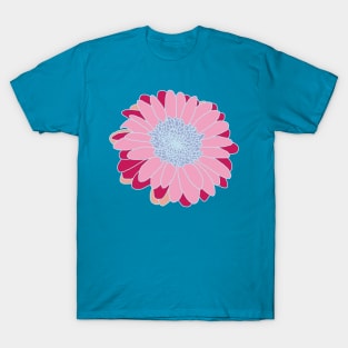 Pink and Blue Flower Drawing T-Shirt